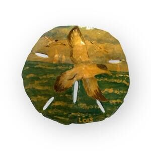 Hand Painted Sand Dollar Seagull Ocean Scene by Lois Derthick Florida